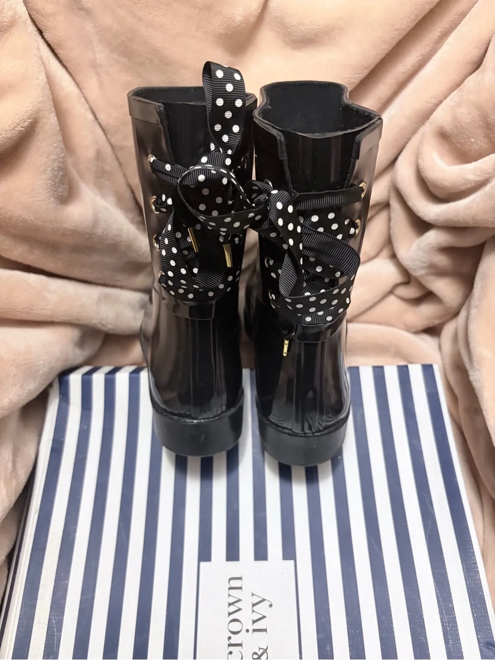 crown & ivy women’s Glossy Black Waterproof Rain Boots